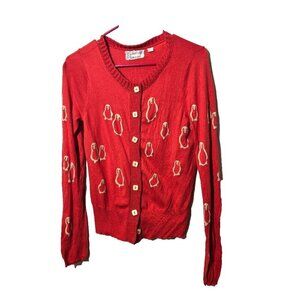 Field Flower Anthropologie Cardigan M Penguin Wooden Button Artsy Eclectic Boho
